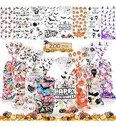 AhfuLife 200PCS Halloween Cellophane Treat Bags, 8 Designs Halloween Clear Candy Bags for Trick o...