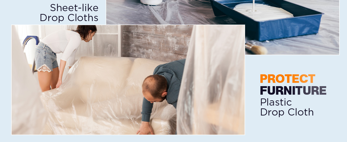 Reusable paint plastic covering resists tears; ideal for indoor/outdoor projects.
