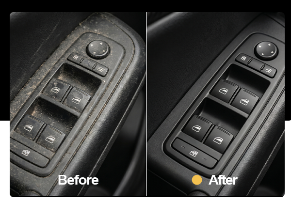 Dirty car door seal packed with debris gets restored to pristine condition with car cleaning putty