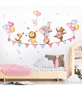 Jungle Animals Party Wall Decals Elephant Lion Fox Bear Wall Stickers Peel and Stick Wall Art for...