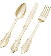 Bestluck 75PCS Gold Plastic Silverware for 25 Guests, Heavy Duty Gold Disposable Utensils Sets, I...