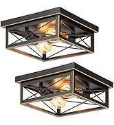 Brushed Gold Hallway Light Fixtures Ceiling, 2-Light Farmhouse Industrial Flush Mount Ceiling Lig...