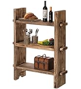 Vintiquewise Natural Wooden Rustic Bark Three Tier Shelf Display for Entryway, Kitchen, and Outdoor