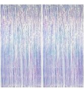 PatiCool Iridescent Party Decorations Thicken Iridescent Streamers 2 Pack 3.3x6.6 FT, Holographic...