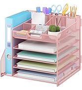 Lavatino Desk Organizer, 5-Tier Metal Mesh Paper Letter Tray with File Holder & 7 Flexible Divide...