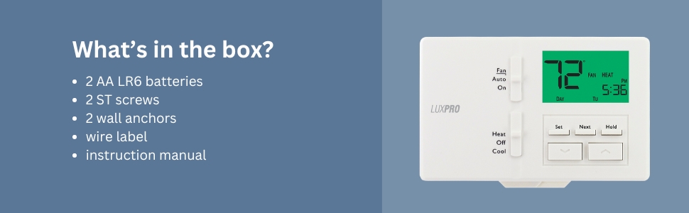 What's in the box? 2 AA LR6 batteries 2 ST screws · 2 wall anchors wire label . instruction manual