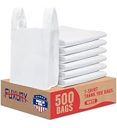 Fuxury ( 500 Pack Plain White Plastic Bags with Handles for Small Business in Bulk, T Shirt Shopp...