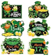 OBUSATT St. Patrick's Day Plastic Placemats Set of 6 Easy Clean Clover Tableware Mat Leprechaun H...