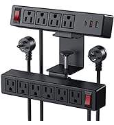 2 in 1 Desktop Edge Power Strip,Removable Clamp Power Outlet Socket Under Desk 6AC Outlests with ...