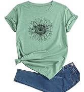 J&DHUASHA Women's Sunflower T-Shirt Short Sleeve Crewneck Floral Graphic Tees Summer Print Casual...