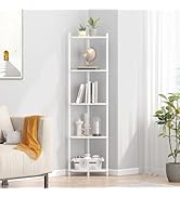 Wisuce Corner Shelf Stand - 5 Tier White Bamboo Small Corner Bookshelf for Office Kitchen Bedroom...