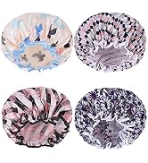 4 Pcs Shower Cap, Reusable Shower Cap Elastic Double Layers Shower Hat Bath Caps for Women Girls