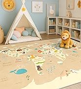Washable Kids Rug for Playroom – 5x7 Toddlers Room Play Rug, Educational World Map Play Mat with ...
