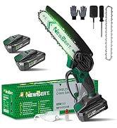 NEWBEAT Mini Chainsaw 6-inch, Mini Chainsaw Cordless Tool Set, Battery Power Chain saw with 2 Bat...
