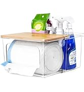 iCASA Trash Bag Dispenser Under Sink Organizer, 2-in-1 Acrylic Trash Bags Holder with Bamboo Lid,...
