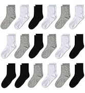 Kids' Socks 18-Pair Pack - Unisex, Breathable Moisture-Wicking Comfortable Fit for School Sports ...