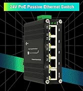StarRoute Industrial Passive 24V 5 Ports PoE Switch, 10/100/1000Mbps, Black, DIN Rail Mount, AUTO...