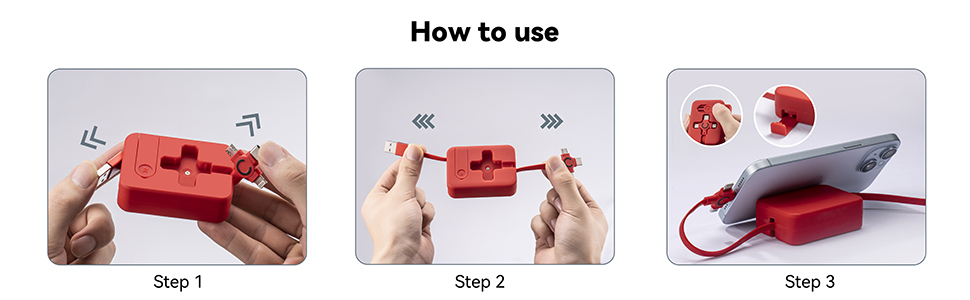 3 in 1 fast charging and data transfer carplay android auto iphone charger cable retractable