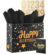 Happy Birthday Gift Bag with Tissue Paper, Card and sticker, 13" Large Gift Bag for Women Men Kid...