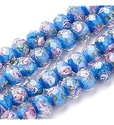 PH PandaHall 45pcs 12mm Gold Sand Lampwork Beads Glass Handmade Round Loose Beads with Hole for R...