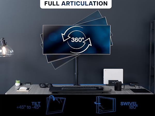 Extra tall monitor mount articulation