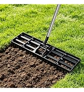 Lawn Leveling Rake for Soil, 17"-30" Modular Interlocking Stainless Steel Lawn Leveler, 78"Adjust...
