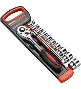Egofine 12pcs 3/8 Inch Ratchet Socket Wrench Set, Drive Socket Set with 10 Sockets 8-14,17,19,21m...