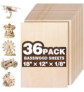 MITINU 36 Pack Basswood Sheets for Crafts,18"x12"x1/8" 3mm Thick Plywood Sheets with Smooth Surfa...