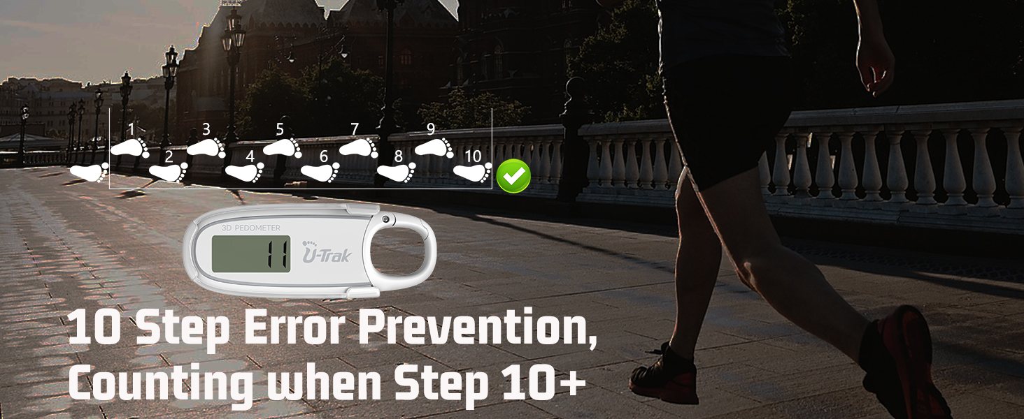 U-Trak 3D Pedometer for Walking with 10 step error prevention