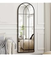 TinyTimes 22"x 65" Arched Full Length Window Wall Mirror,Winndow Pane Mirror, Metal Framed, Arche...