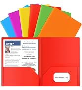 HABGP Plastic Folders with Pockets, 6 Color Heavy Duty Two Pocket Folder Business Card Holder for...