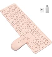 Cute Wireless Keyboard and Mouse Combo,2.4Gstable connection Cordless Full Size Pink Quiet Keyboa...