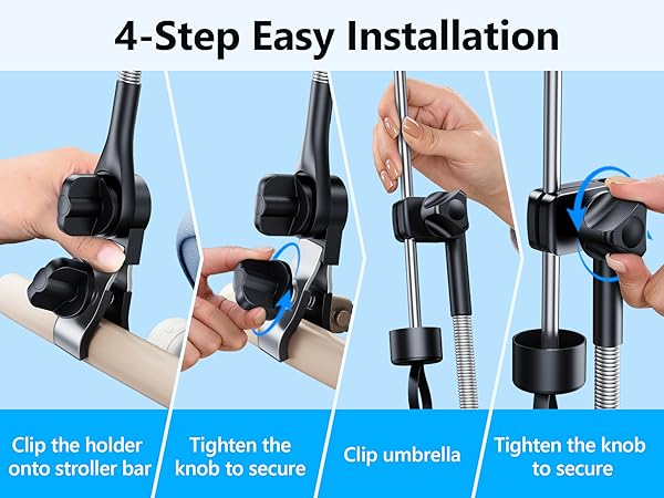 umbrella holder for stroller, 4-Step Easy Installation,tool-free