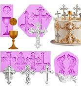 Cross Silicone Mold Baptism Fondant Molds Dove Chalice Cross Chocolate Mold for Baptism Party Cak...