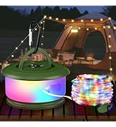 Bylitodt Camping String Lights, Retractable 32.8ft RGB Flash Lamp, Rechargeable Fairy LED Rope Li...
