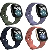QHBAMD 4 Pack Watch Bands Compatible with Fitbit Versa 4/Versa 3/Sense 2/Sense Bands, Soft Silico...