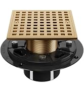 4 Inch Champagne Bronze Shower Drain- Square Shower Floor Drain Kit with ABS Flange-Removable Gri...