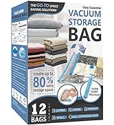 12 Pack Vacuum Storage Bags, Space Saver Bags (2 Jumbo/2 Large/2 Medium/2 Small/4 Roll) Compressi...