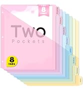 Sooez 8-Tab Binder Dividers with Two Pockets, 8 Tabs Dividers for 3 Ring Binder Organizers, 3-Hol...