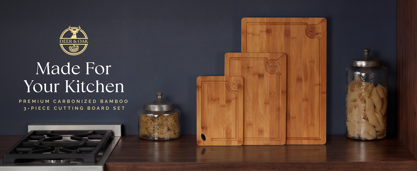3pc Carbonized bamboo cutting board set