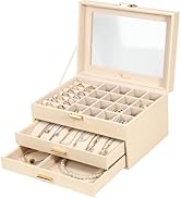 Voova Jewelry Box Organizer for Women Girls, 3 Layer PU Leather Jewelry Storage Case with Glass L...