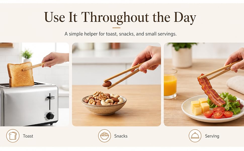 Bamboo toast tongs used for toast snacks and small servings