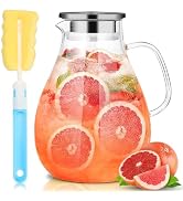SUSTEAS 3 Litre 101oz Glass Pitcher Jar with Lid and Nozzle, 3.17Quart Cold/Hot Water Glass Water...