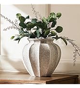 LE TAUCI 11.3" Ceramic Vase, Artisan Large White Ceramic Vase for Modern Farmhouse Home Decor, Su...