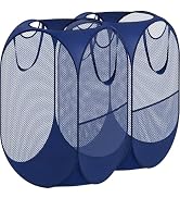 Simple Houseware Mesh Pop-Up Laundry Hamper Basket with Side Pocket, Dark Blue - 2 Pack