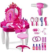 Play22 Pretend Play Girls Vanity Set with Mirror and Stool 21 PCS - Kids Makeup Vanity Table Set ...