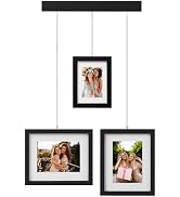 Wodhels Solid Wood Gallery Wall Frame Set of 3, Black Hanging Picture Frames with Adjustable Chai...