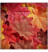 Whaline 300Pcs Fall Artificial Maple Leaves 3.35 Inch Fake Mixed Autumn Leaves Thanksgiving Table...