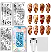 PH PandaHall 3pcs Chinese Dragon Nail Stamping Plate Traditional Patterns Nail Art Templates Vint...