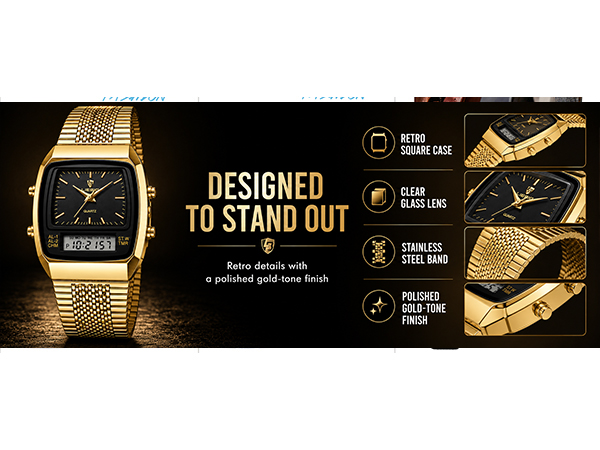 FANMIS Men's Watches Multifunction Square Dual Display Sport Watch for Men